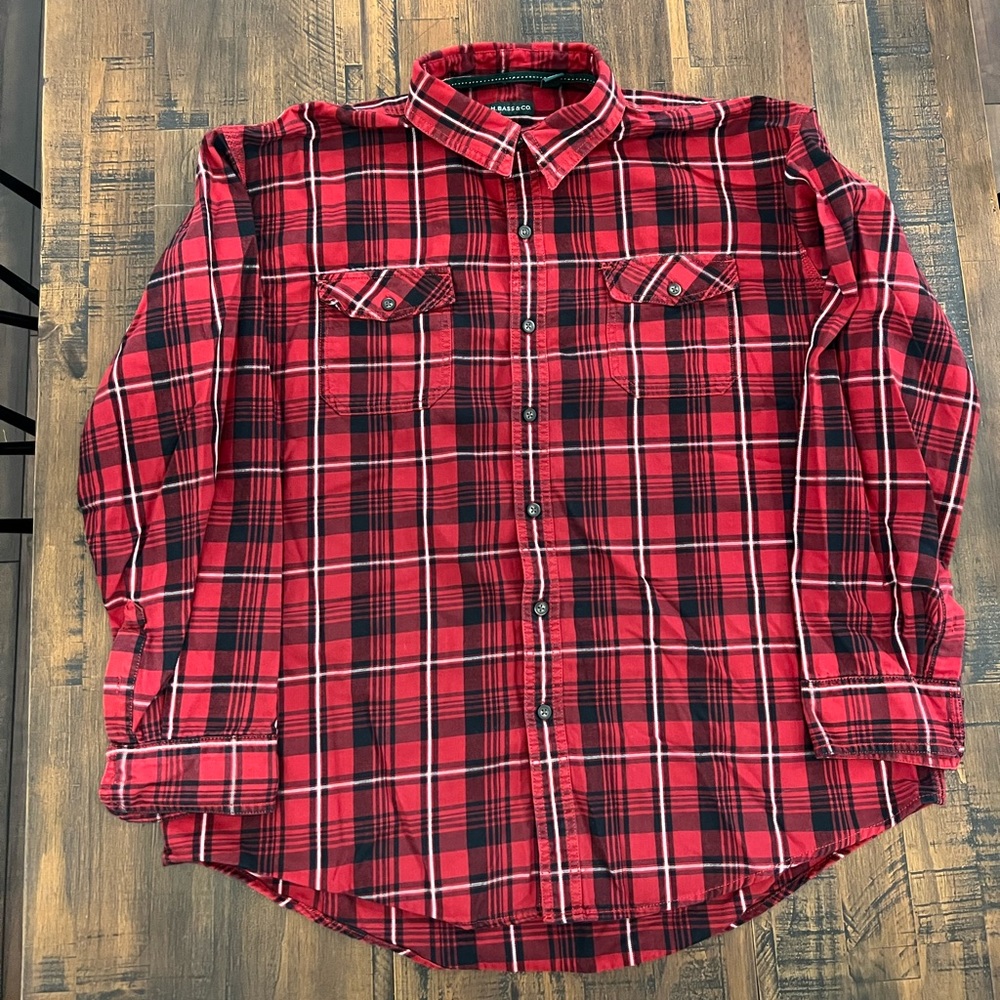 GH Bass and Co Mens Plaid Shirt Red Black XXL